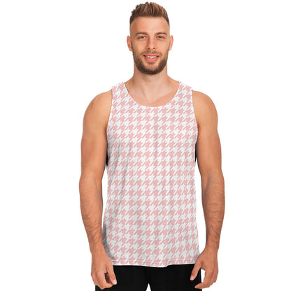 Pastel Pink And White Houndstooth Print Men's Tank Top