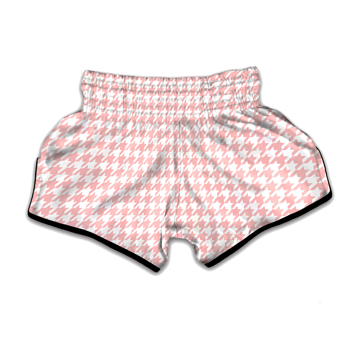 Pastel Pink And White Houndstooth Print Muay Thai Boxing Shorts
