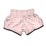 Pastel Pink And White Houndstooth Print Muay Thai Boxing Shorts