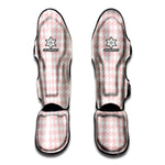Pastel Pink And White Houndstooth Print Muay Thai Shin Guard