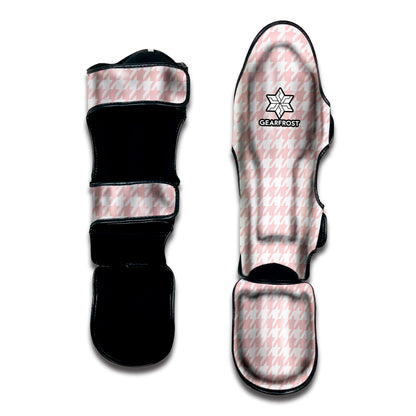 Pastel Pink And White Houndstooth Print Muay Thai Shin Guard
