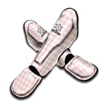 Pastel Pink And White Houndstooth Print Muay Thai Shin Guard
