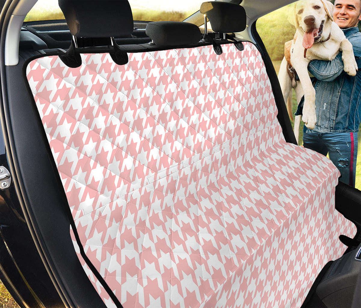 Pastel Pink And White Houndstooth Print Pet Car Back Seat Cover