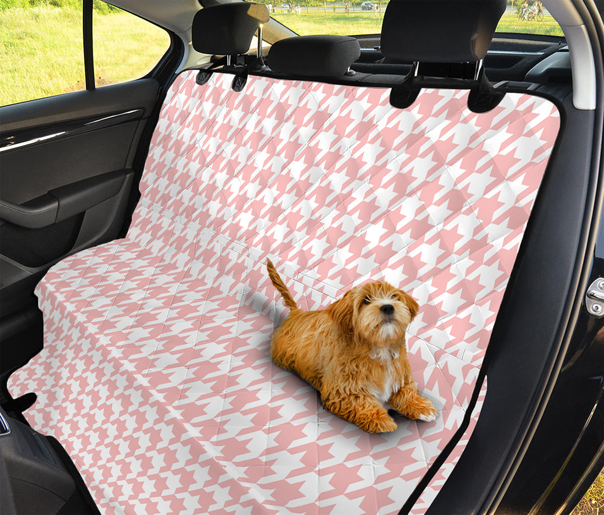 Pastel Pink And White Houndstooth Print Pet Car Back Seat Cover