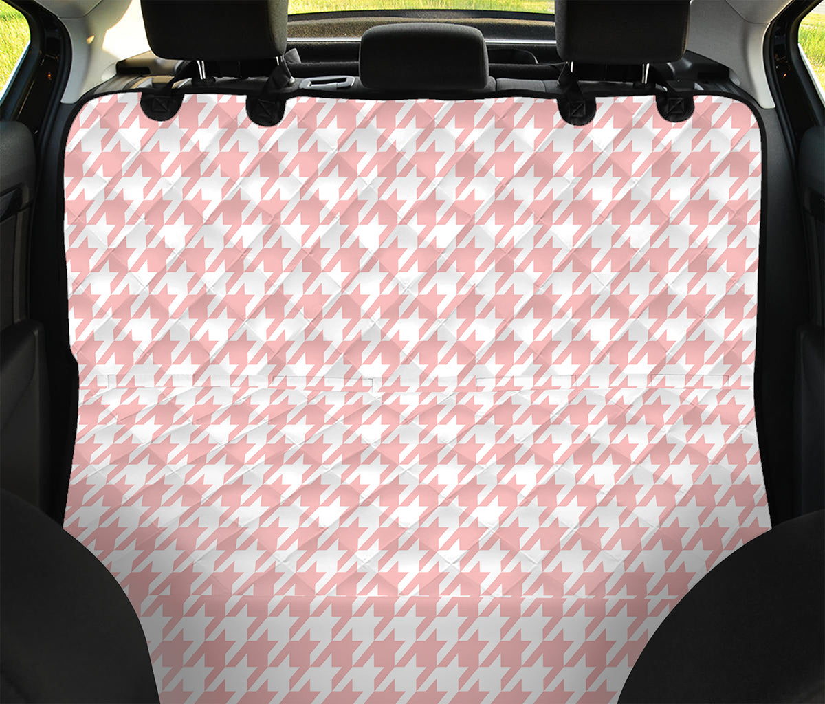 Pastel Pink And White Houndstooth Print Pet Car Back Seat Cover