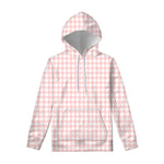 Pastel Pink And White Houndstooth Print Pullover Hoodie