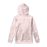 Pastel Pink And White Houndstooth Print Pullover Hoodie