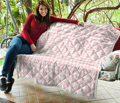 Pastel Pink And White Houndstooth Print Quilt