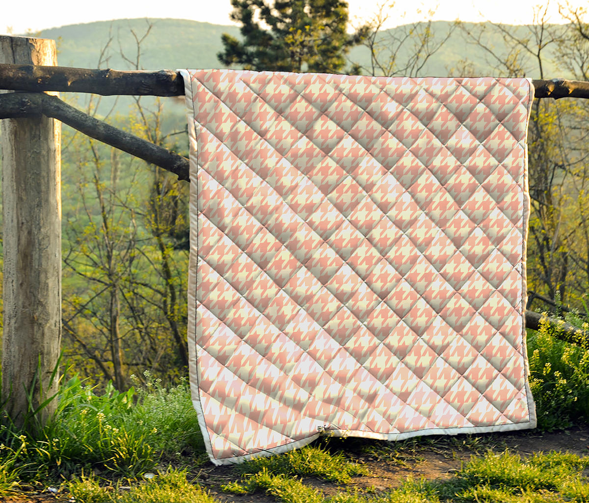 Pastel Pink And White Houndstooth Print Quilt
