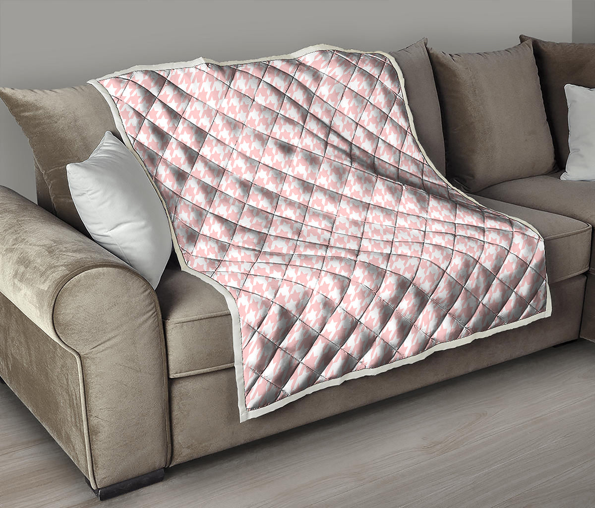 Pastel Pink And White Houndstooth Print Quilt