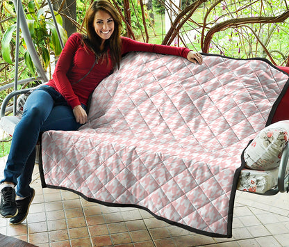Pastel Pink And White Houndstooth Print Quilt