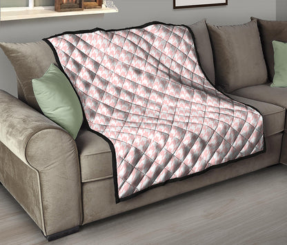 Pastel Pink And White Houndstooth Print Quilt