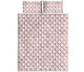 Pastel Pink And White Houndstooth Print Quilt Bed Set