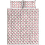 Pastel Pink And White Houndstooth Print Quilt Bed Set