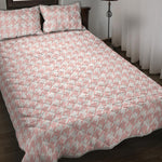 Pastel Pink And White Houndstooth Print Quilt Bed Set