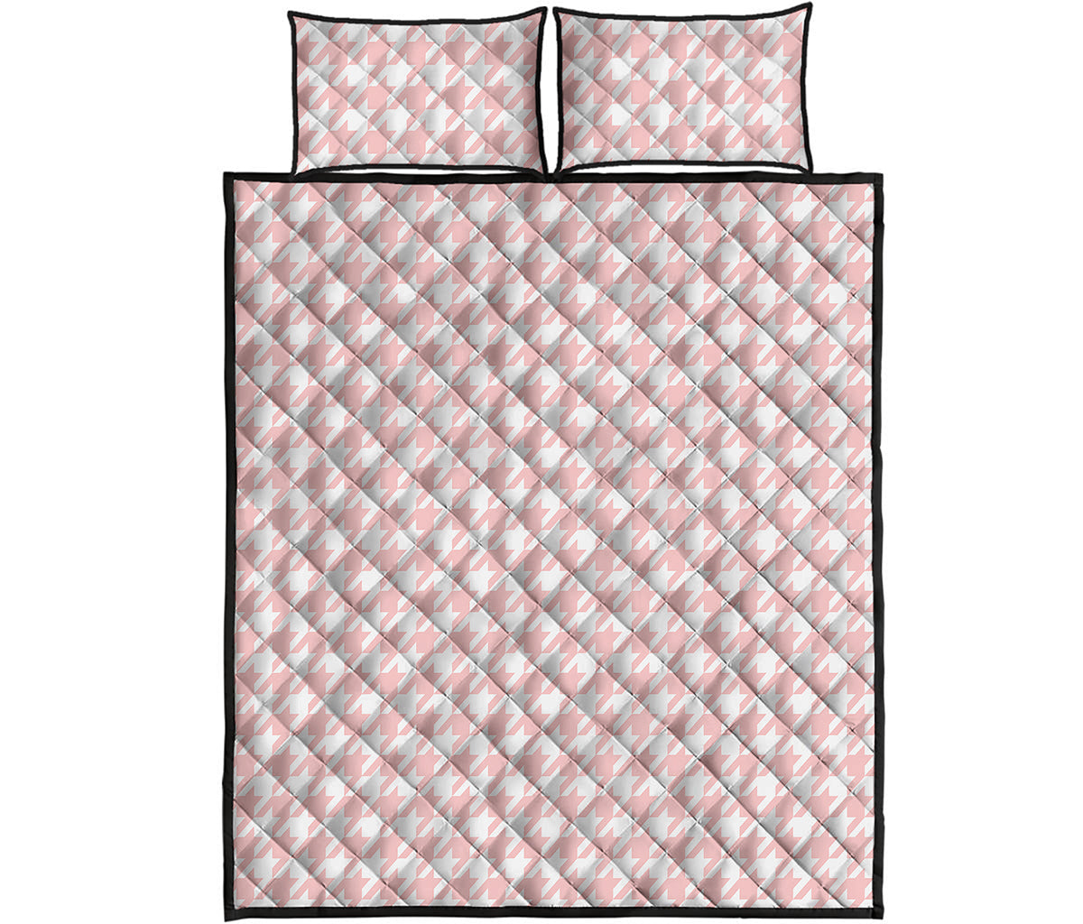Pastel Pink And White Houndstooth Print Quilt Bed Set