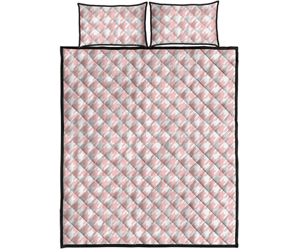 Pastel Pink And White Houndstooth Print Quilt Bed Set
