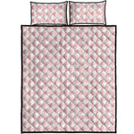 Pastel Pink And White Houndstooth Print Quilt Bed Set