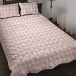 Pastel Pink And White Houndstooth Print Quilt Bed Set