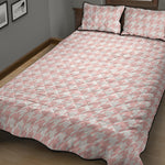 Pastel Pink And White Houndstooth Print Quilt Bed Set
