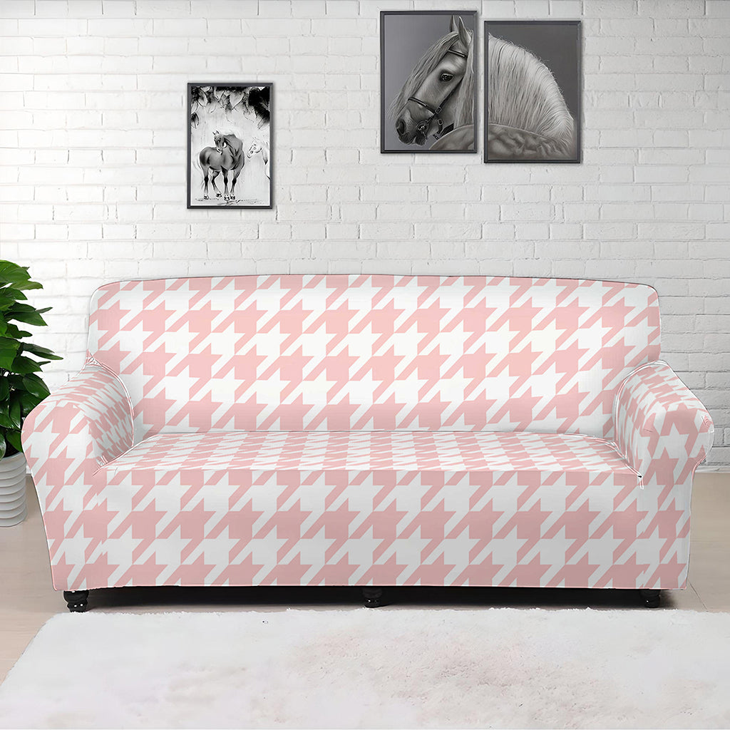 Pastel Pink And White Houndstooth Print Sofa Cover