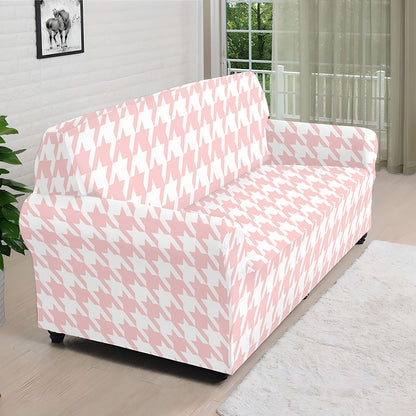 Pastel Pink And White Houndstooth Print Sofa Cover