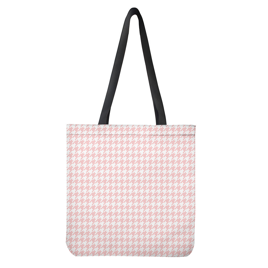 Pastel Pink And White Houndstooth Print Tote Bag
