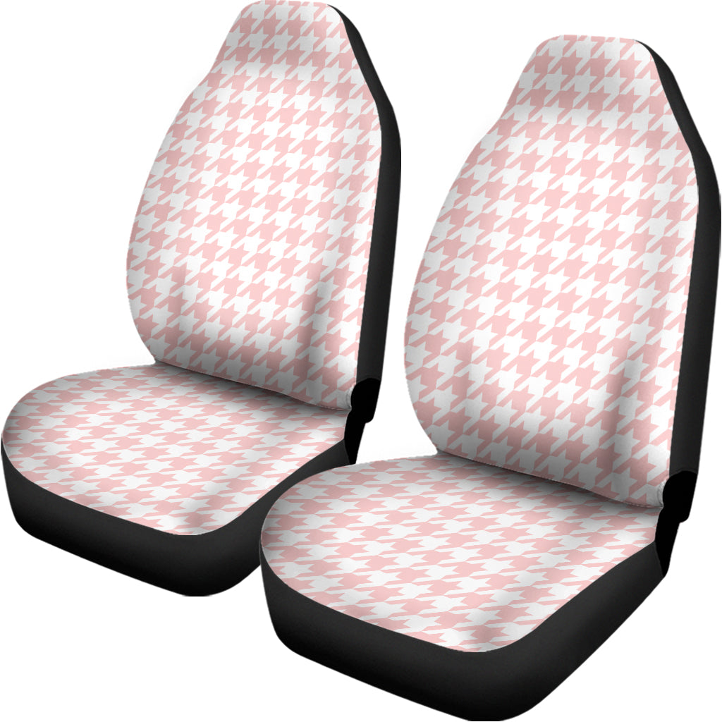 Pastel Pink And White Houndstooth Print Universal Fit Car Seat Covers