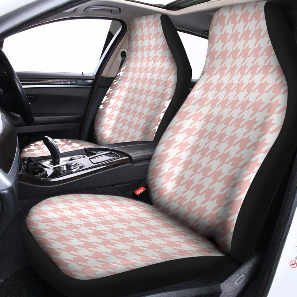 Pastel Pink And White Houndstooth Print Universal Fit Car Seat Covers