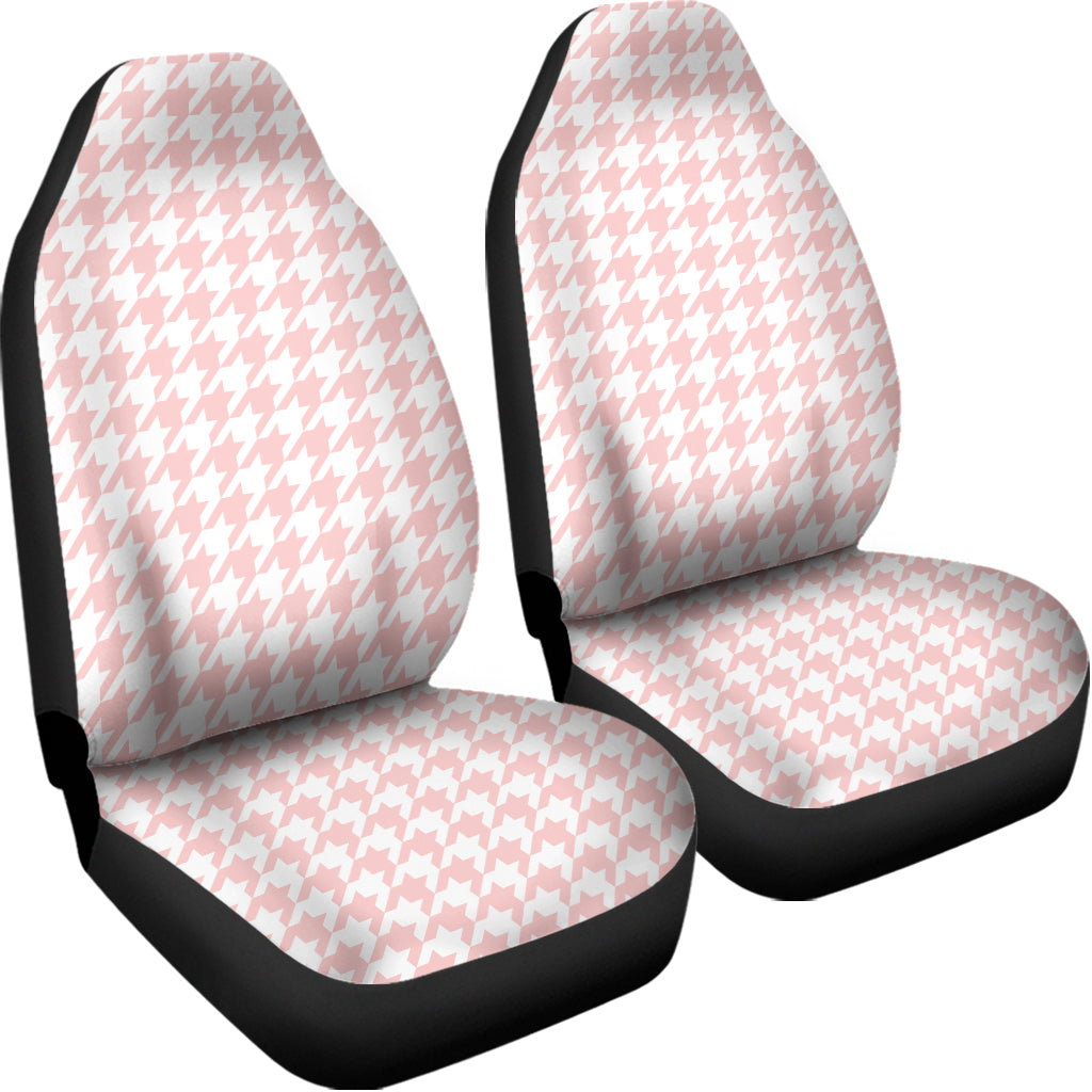 Pastel Pink And White Houndstooth Print Universal Fit Car Seat Covers