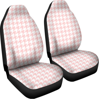 Pastel Pink And White Houndstooth Print Universal Fit Car Seat Covers