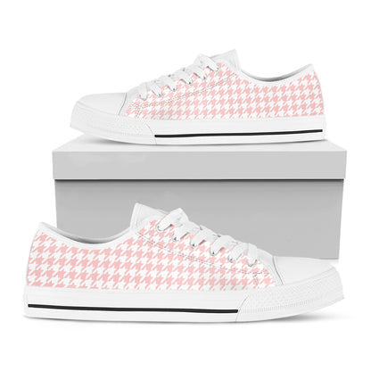Pastel Pink And White Houndstooth Print White Low Top Shoes