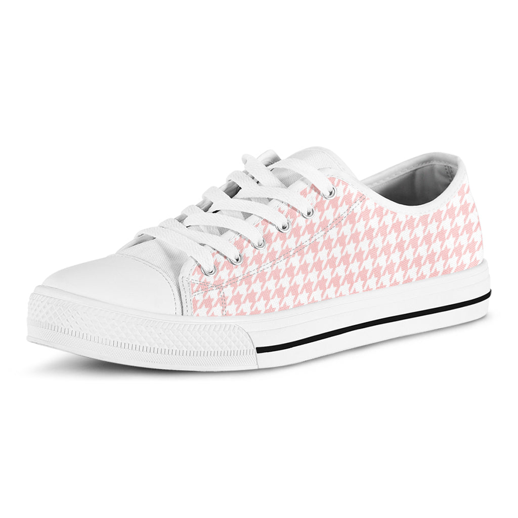 Pastel Pink And White Houndstooth Print White Low Top Shoes