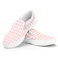 Pastel Pink And White Houndstooth Print White Slip On Sneakers