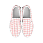 Pastel Pink And White Houndstooth Print White Slip On Shoes