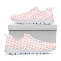 Pastel Pink And White Houndstooth Print White Running Shoes