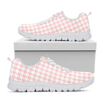 Pastel Pink And White Houndstooth Print White Sneakers