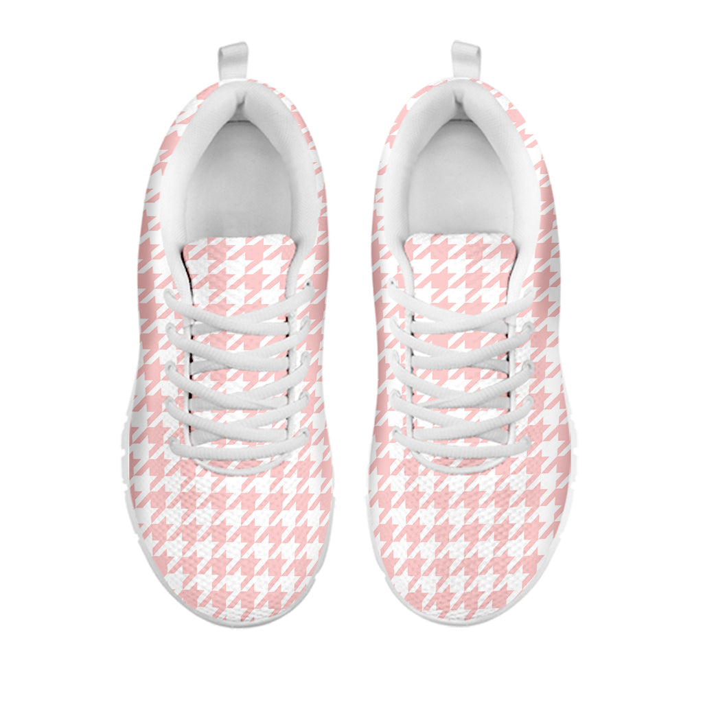 Pastel Pink And White Houndstooth Print White Sneakers