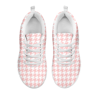 Pastel Pink And White Houndstooth Print White Sneakers