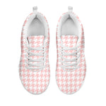 Pastel Pink And White Houndstooth Print White Sneakers