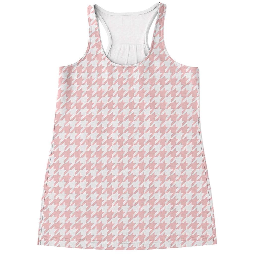 Pastel Pink And White Houndstooth Print Women's Racerback Tank Top