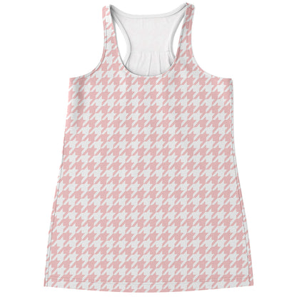 Pastel Pink And White Houndstooth Print Women's Racerback Tank Top
