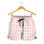Pastel Pink And White Houndstooth Print Women's Shorts