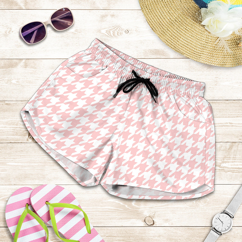 Pastel Pink And White Houndstooth Print Women's Shorts