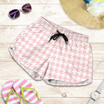 Pastel Pink And White Houndstooth Print Women's Shorts
