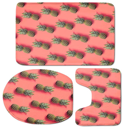 Pastel Pink Pineapple Pattern Print 3 Piece Bath Mat Set