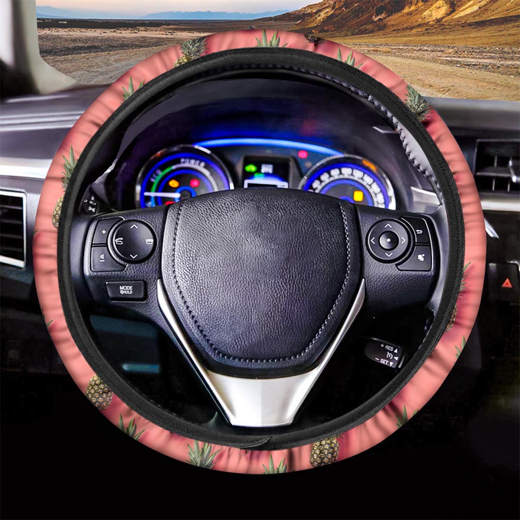 Pastel Pink Pineapple Pattern Print Car Steering Wheel Cover
