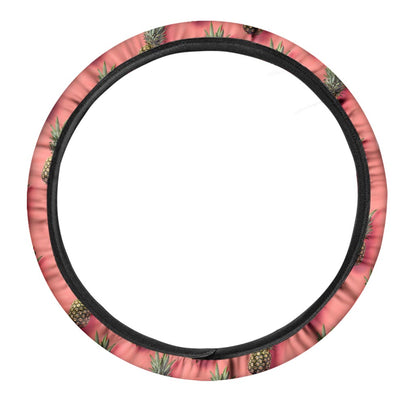 Pastel Pink Pineapple Pattern Print Car Steering Wheel Cover