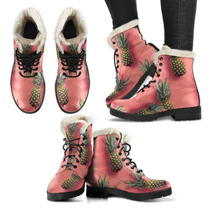 Pastel Pink Pineapple Pattern Print Comfy Boots GearFrost