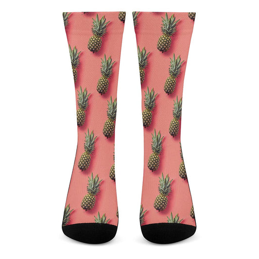 Pastel Pink Pineapple Pattern Print Crew Socks